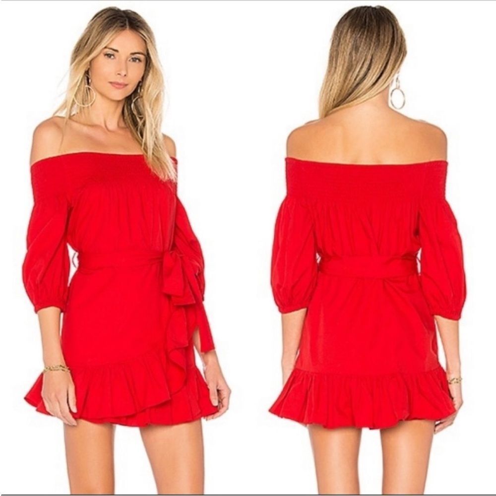 Tularosa Maida Red Off Shoulder Ruffle Mini Dress size XS
